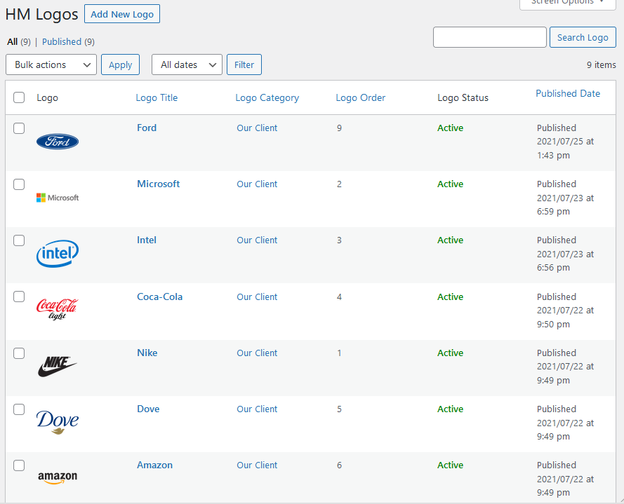 Logo list in admin