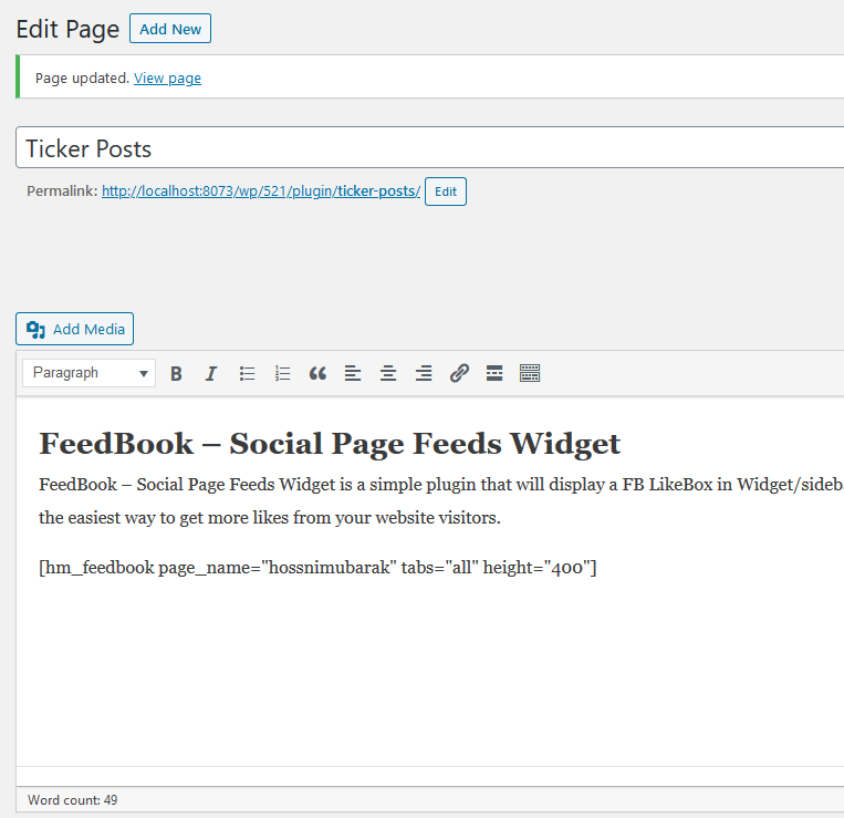 Showing FeedBook - Social Page Feeds Widget in your website Footer