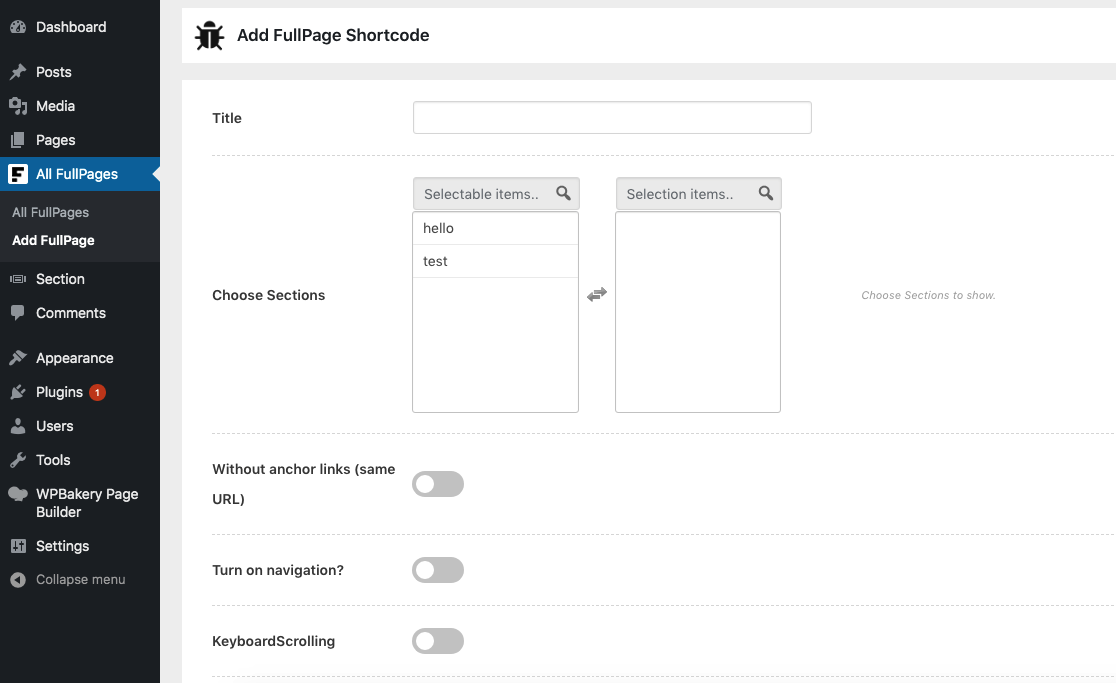 Add fullPage shortcode