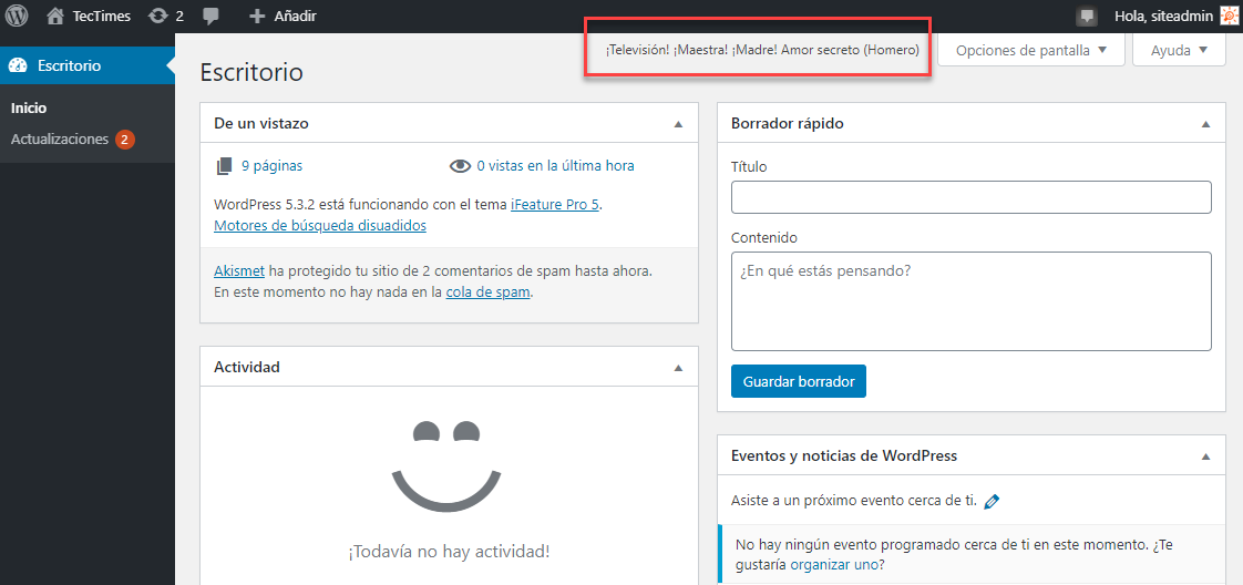 Example quota from the plugin, in the admin area.