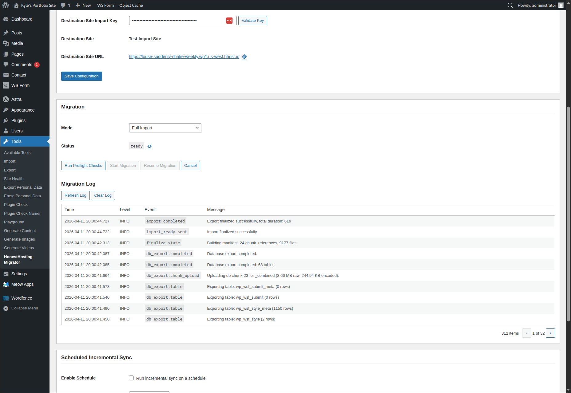 Run migration, view logs and status