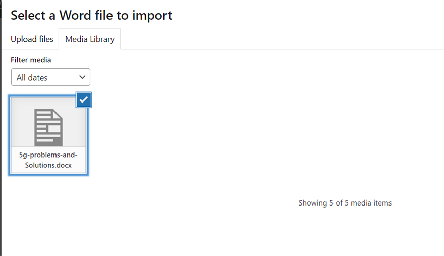 Upload & select docx file