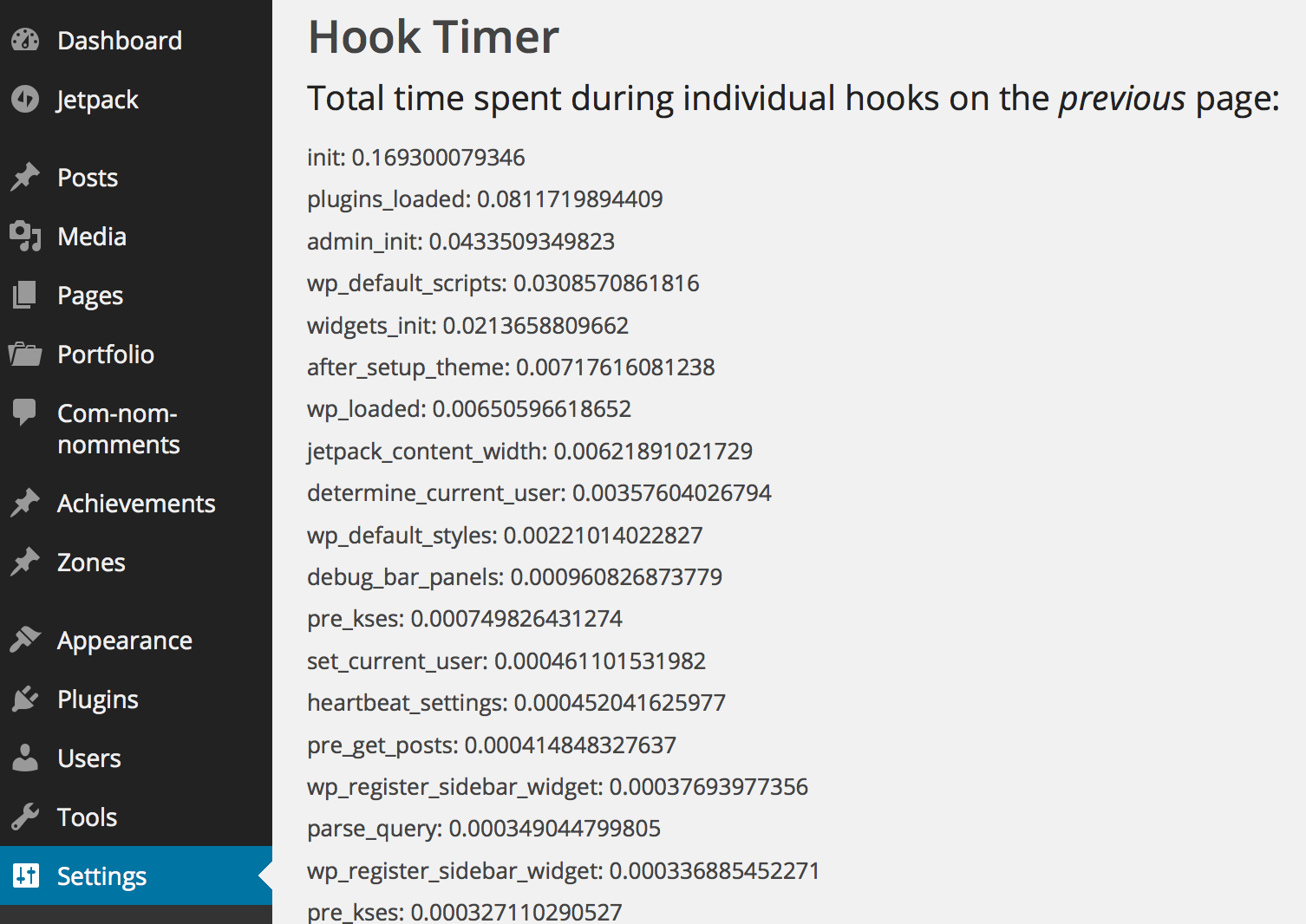A demonstration of the plugin, listing the hooks from the previous