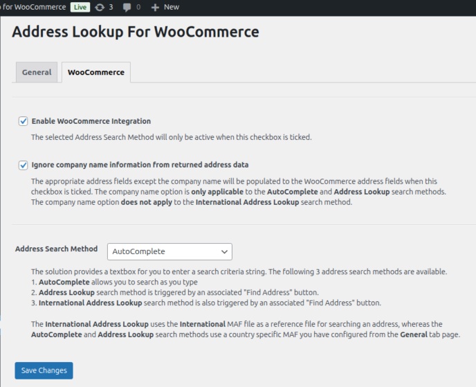 Provide WooCommerce integration settings on the "WooCommerce" tab page