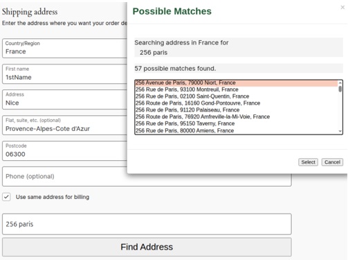 Address search with the International Address Lookup method
