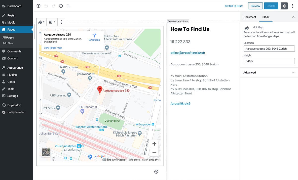 Map block - Enter your address to fetch a map from Google Maps