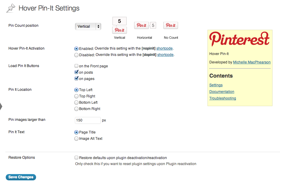 Hover Pin-It Settings