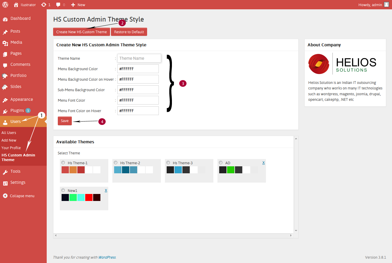 HS admin custom theme - Backend