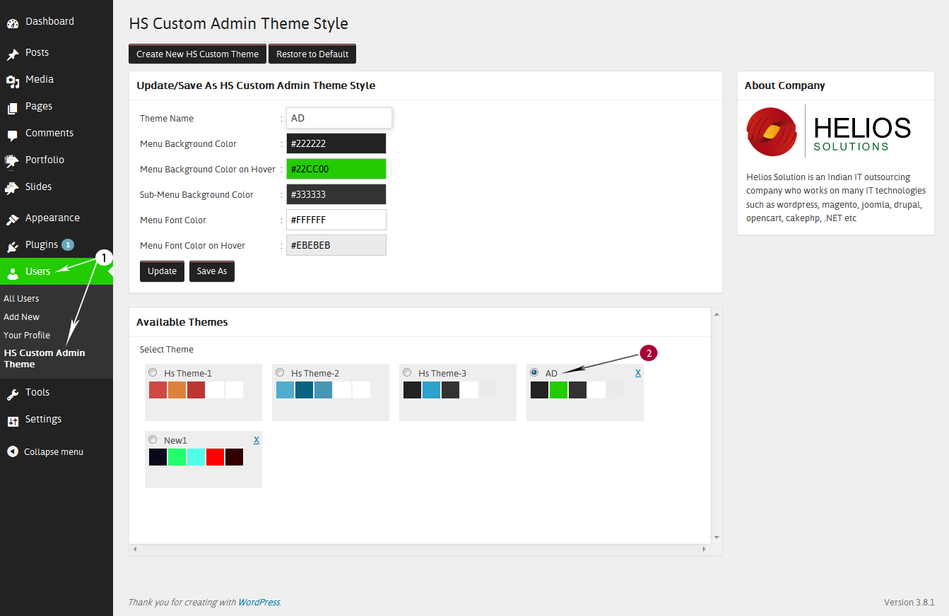 Update or create new admin colour scheme