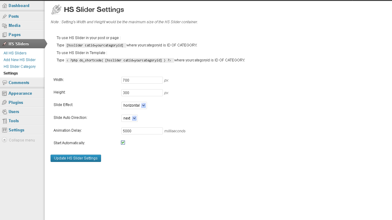 Hsslider Setting