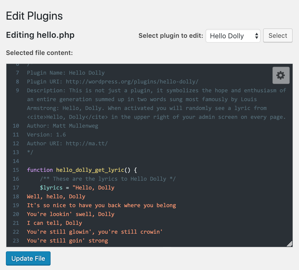 Syntax highlighting in the Theme/Plugin editor.