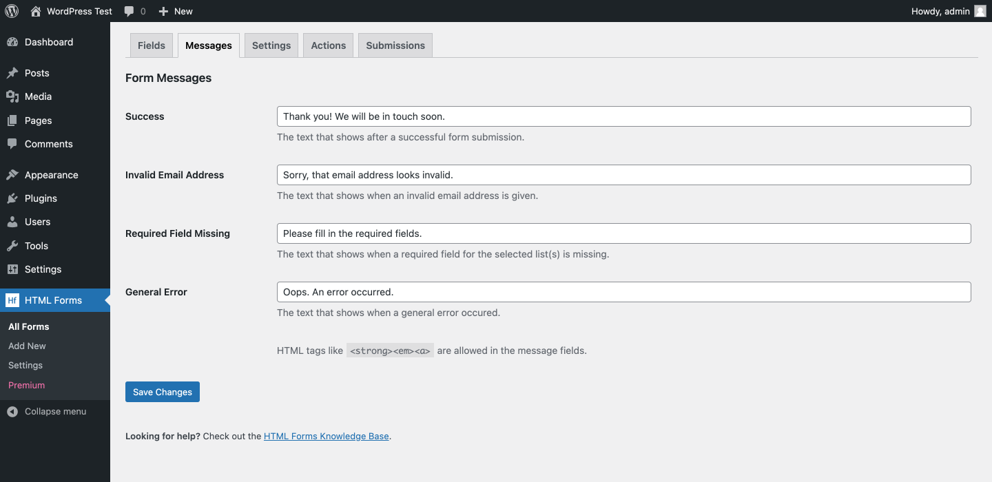Configurable form messages.