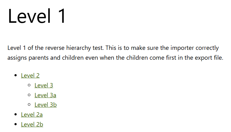 Preview of Sitemap block in page "Level 1" with child_of set to CURRENT.