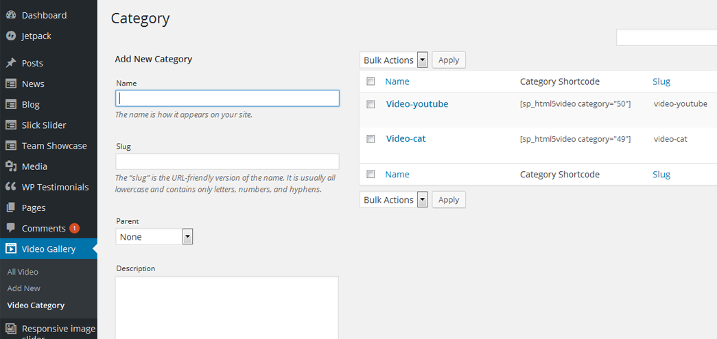 Category shortcode