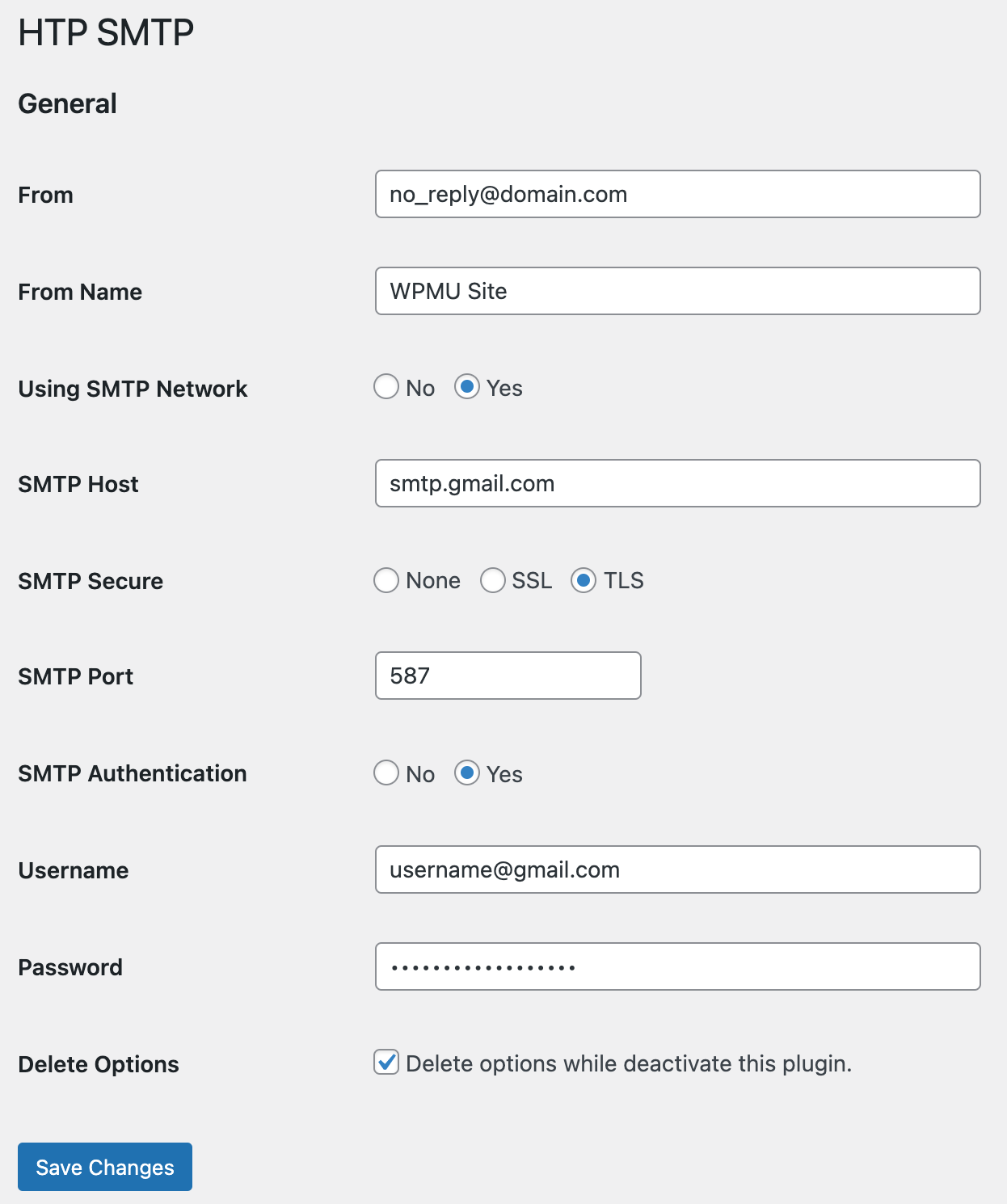 Main settings (Network Site)