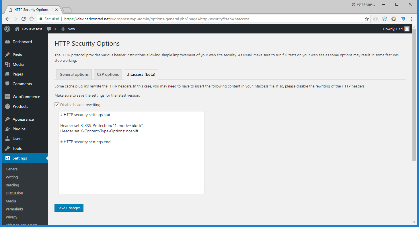 .htaccess contents screen.