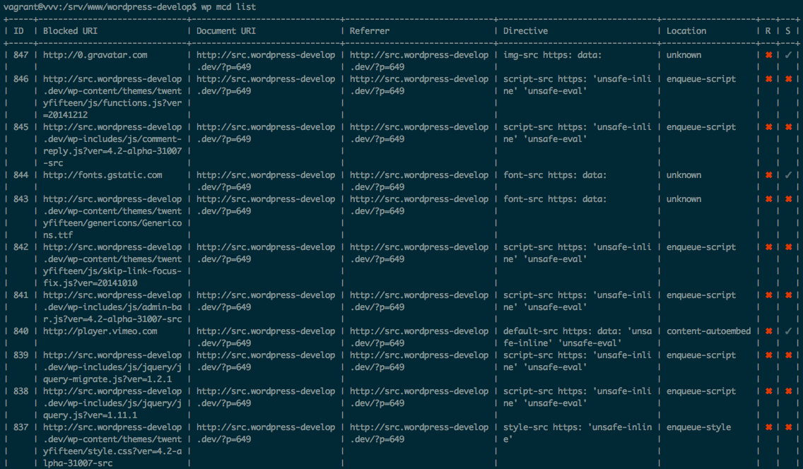 Information about Content Security Policy reports is available via WP CLI.