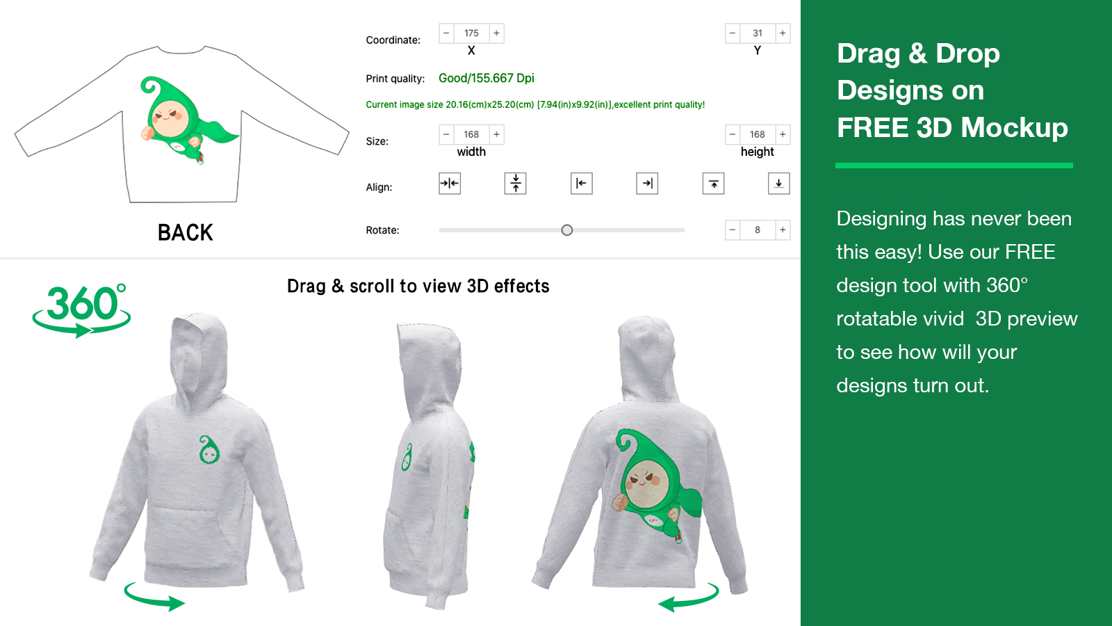 HugePOD Drag Drop Designs on FREE 3D Mockup