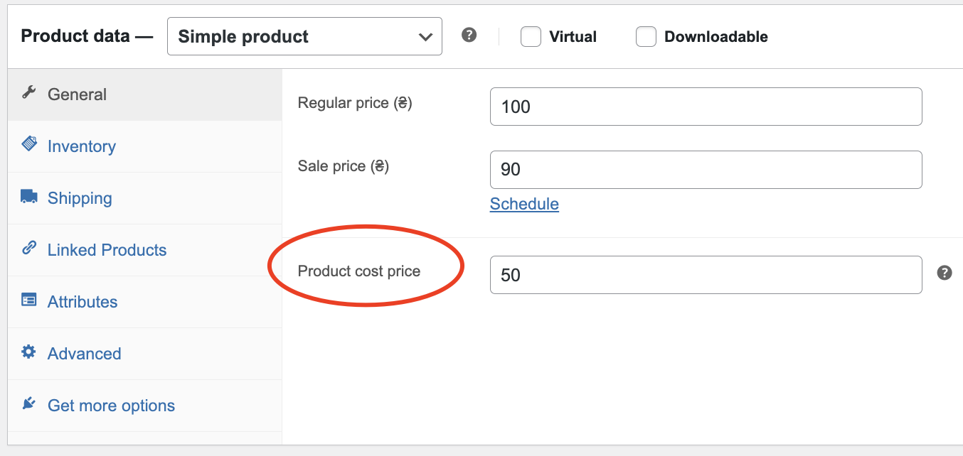 Ability to set product cost directly in the WordPress product edit page.