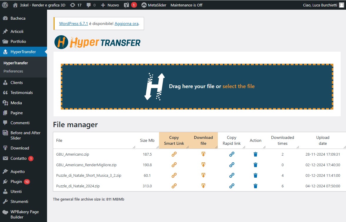 HyperTransfer Admin Bar Addition in action - File manager