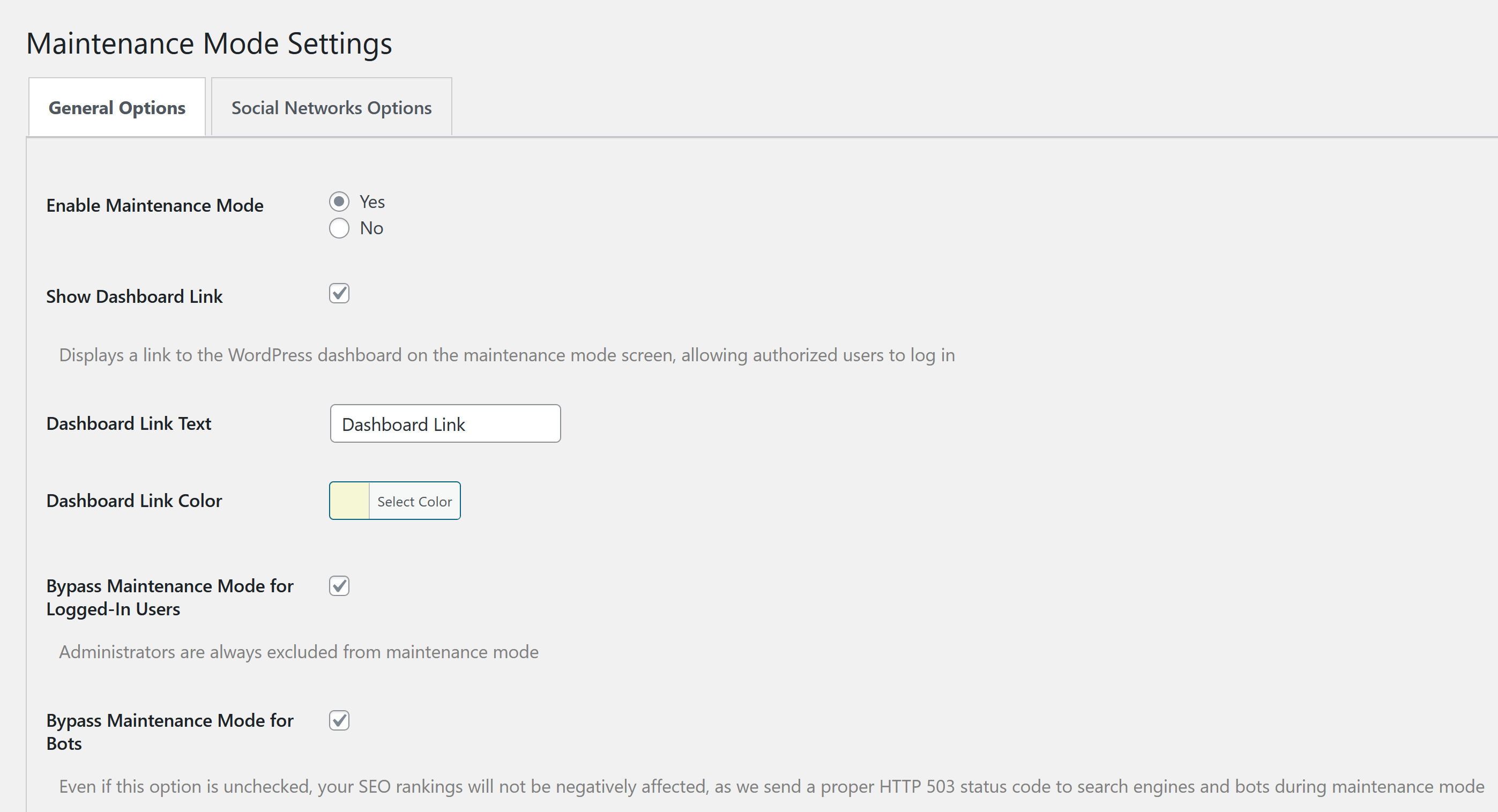 Social Networks Settings