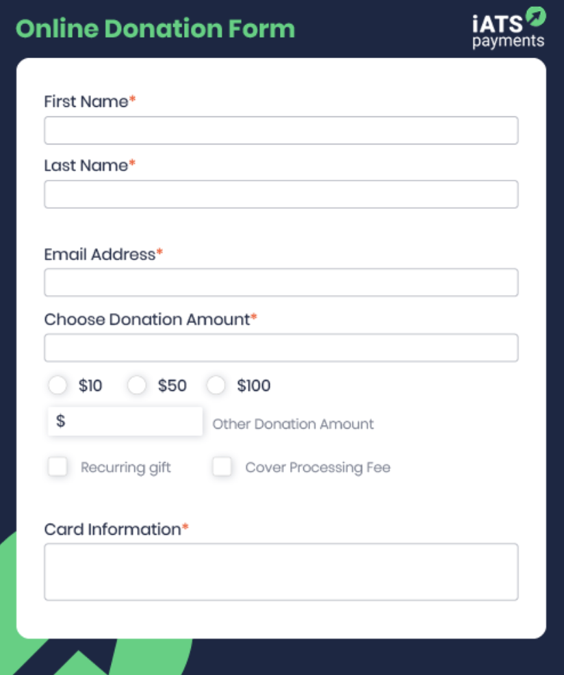 Another sample of an iATS Online Forms donation form.
