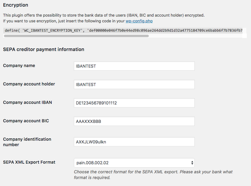 SEPA creditor payment information