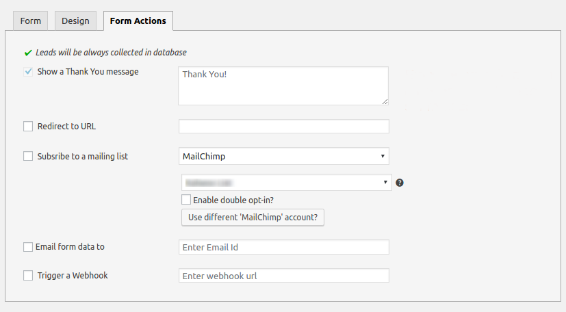 Choose the actions that will happen after a form is submitted