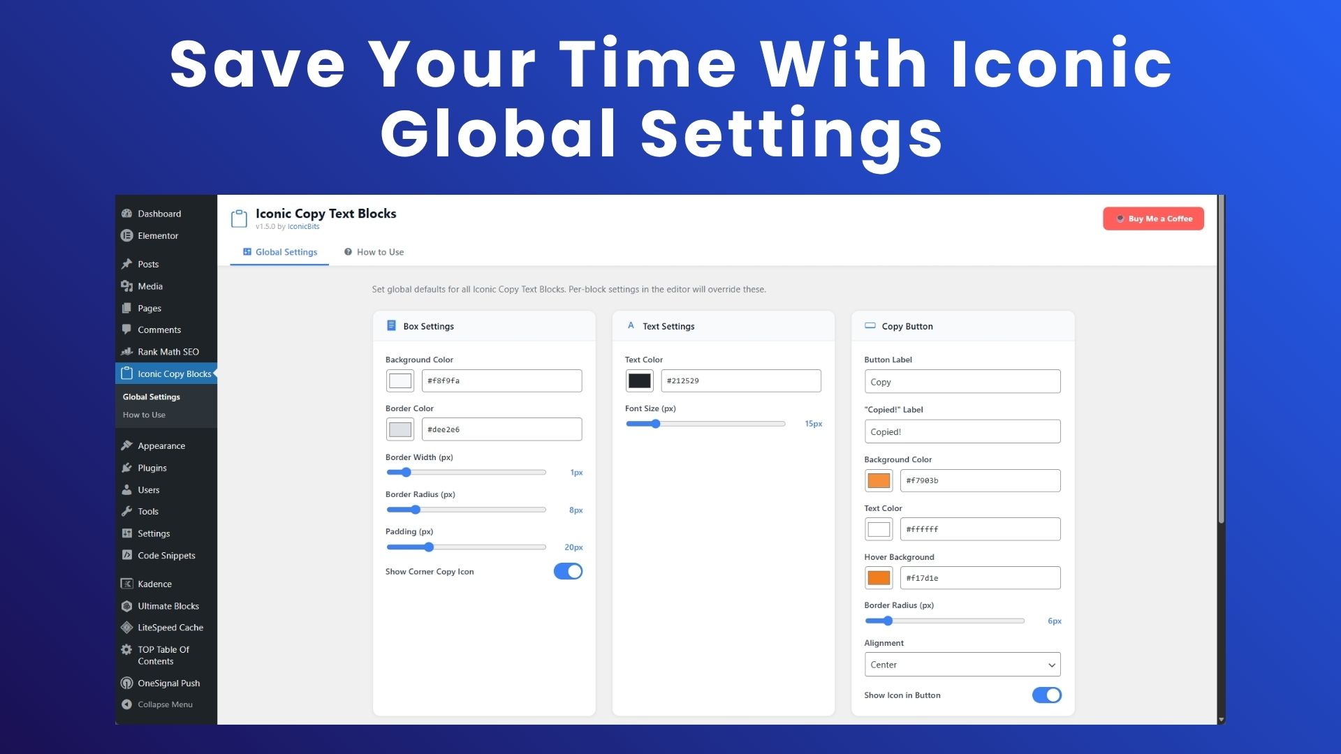 Global Settings page with live preview