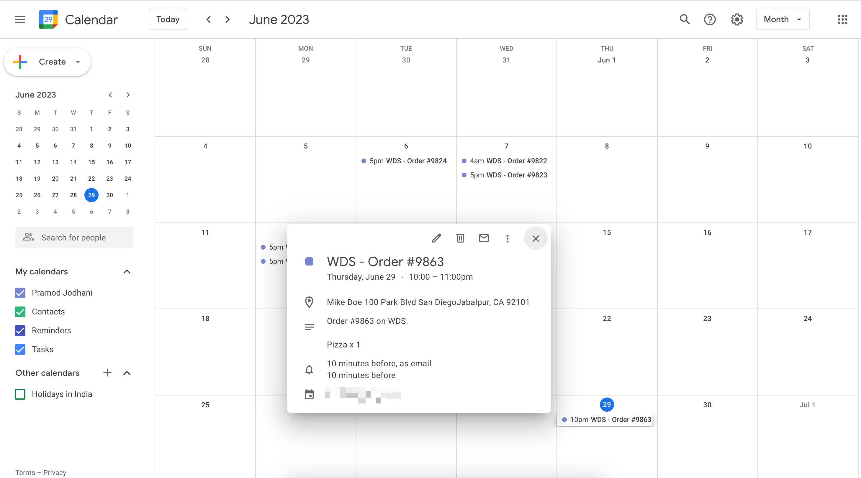 Google Calendar Event preview