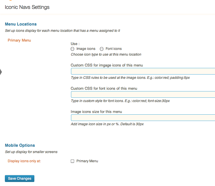 Iconic Navs Settings