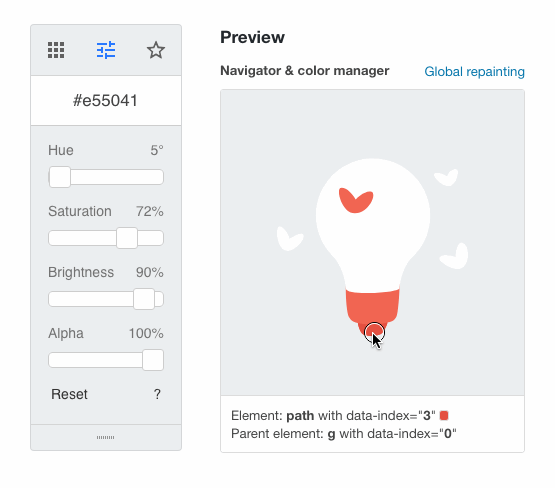 **Design options and an example of a customized icon**. Note! If you use Visual Composer that a part of settings will be moved into Image Factory VC addon. The integration is automatic.