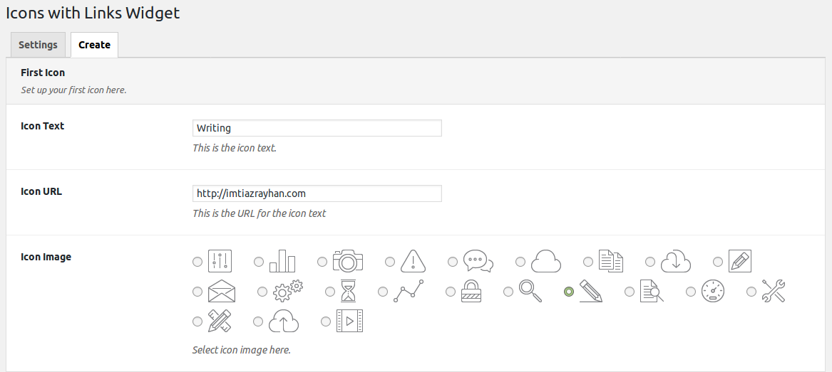 Widget Create Panel