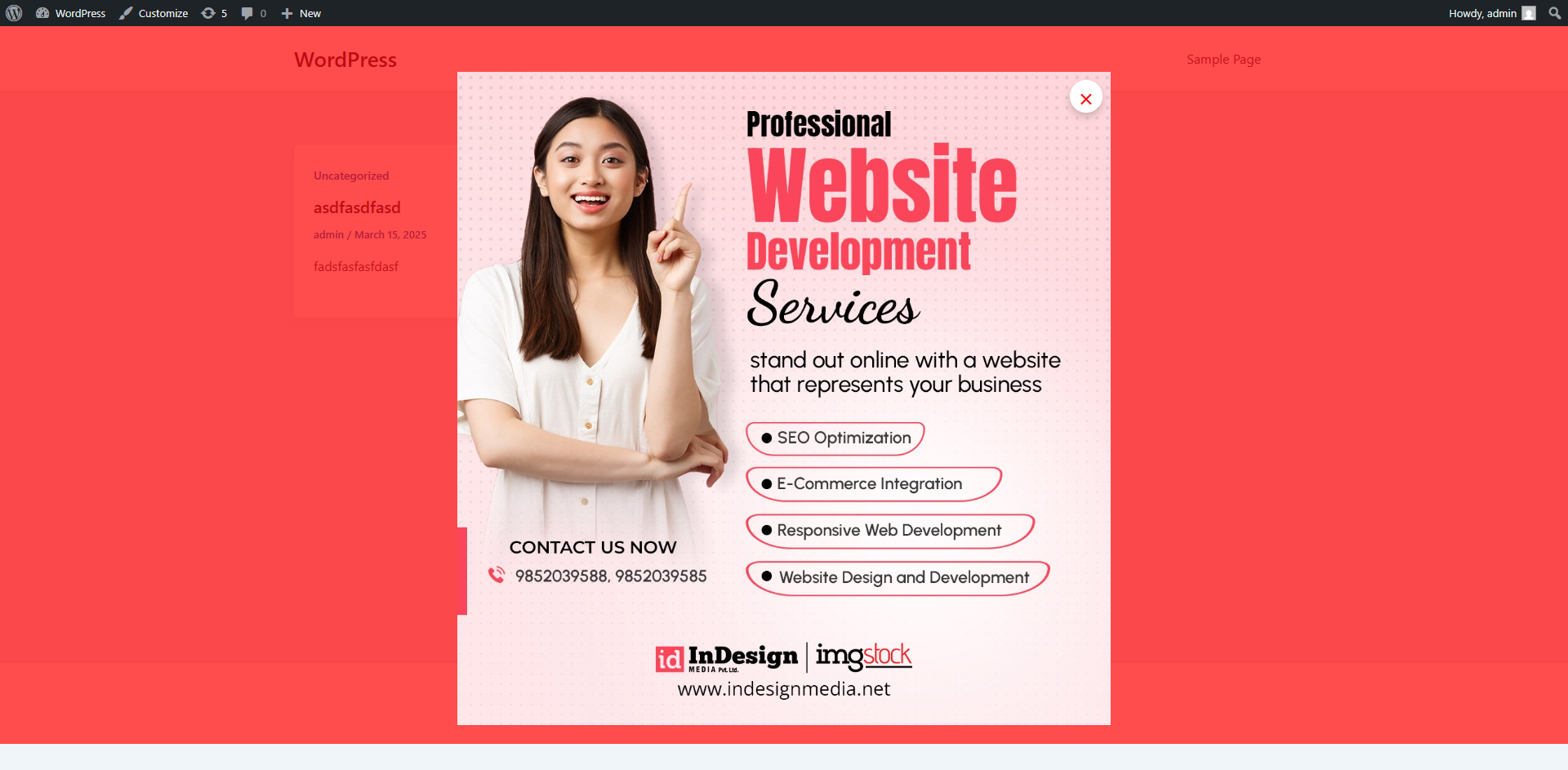Popup Display on Site: Preview of the popup on both desktop and mobile devices.
