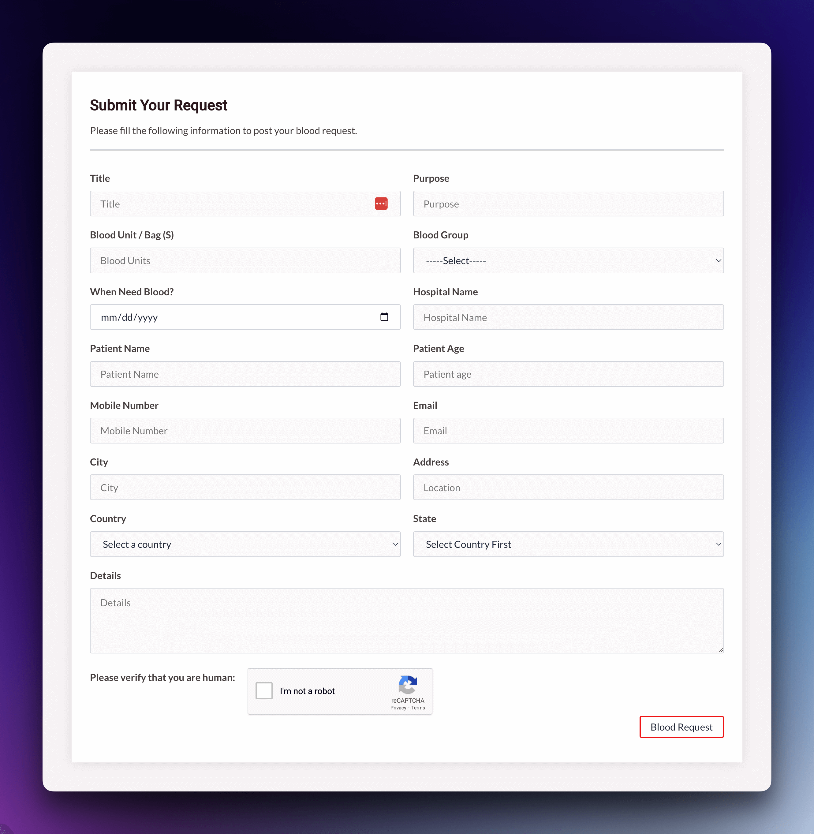 Dashboard Blood Requests List