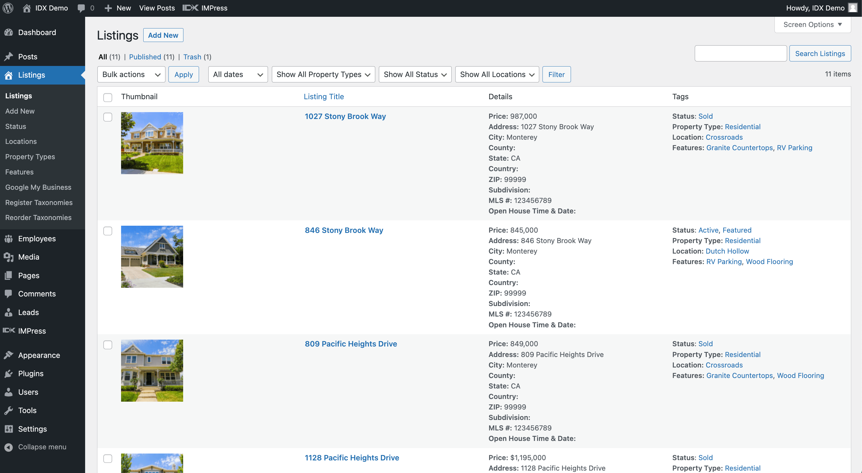 IMPress will sync with your IDX Broker account and display all of your leads within your WordPress Dashboard.