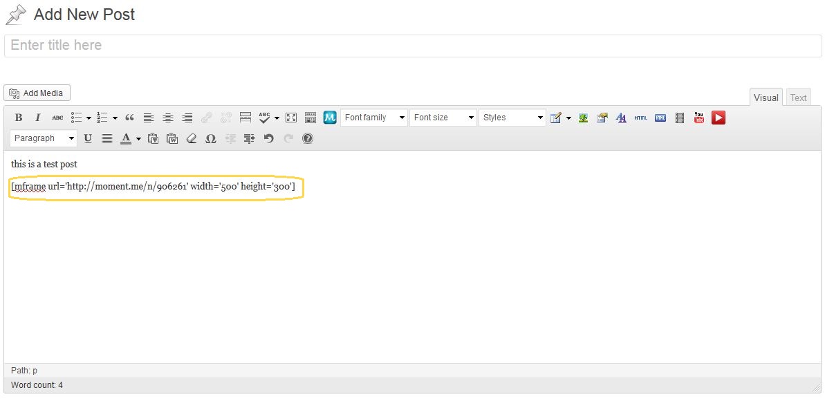 Shortcode that can also be used in html editor on the edit post screen to insert the moment.