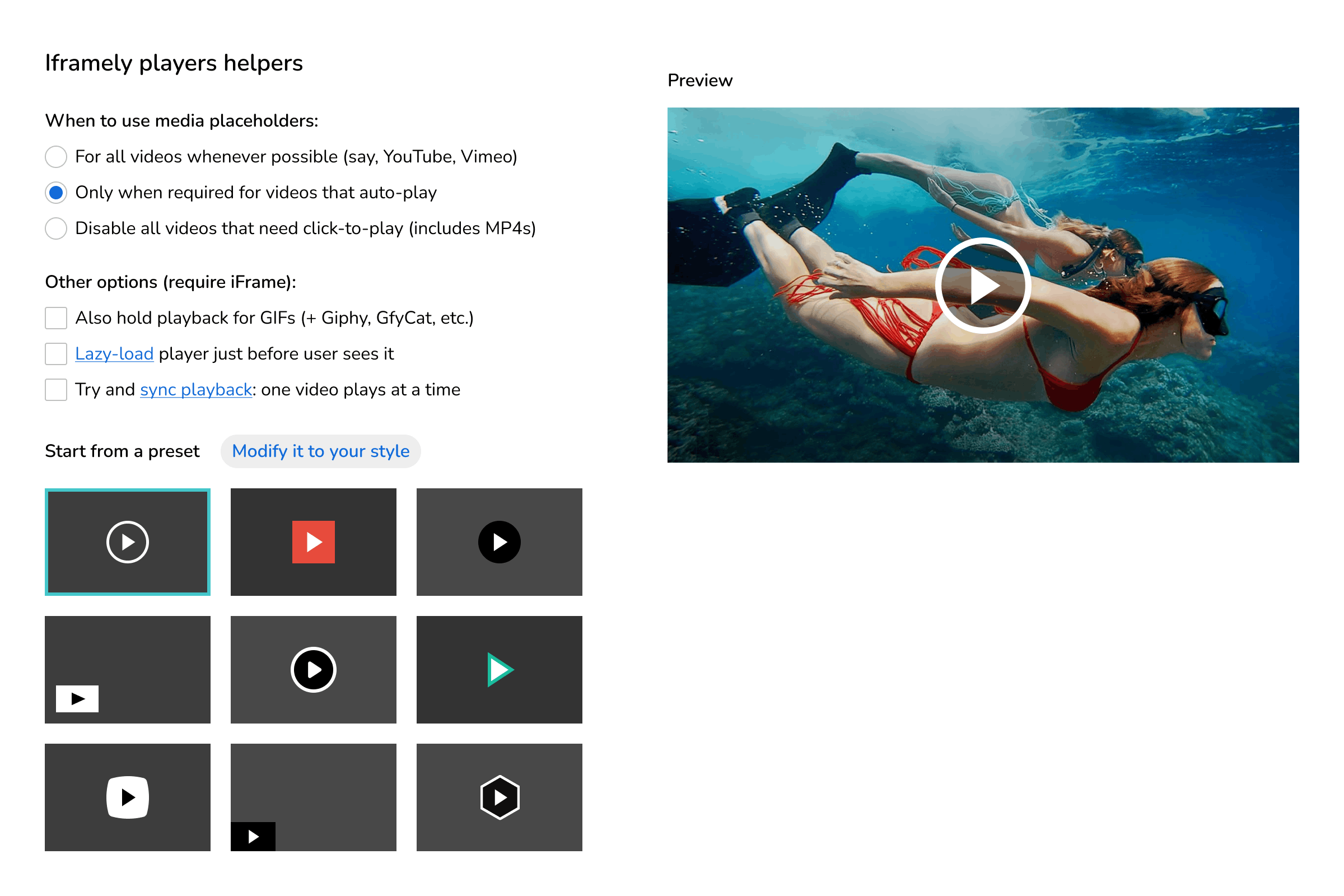 Put a lightweight placeholder and load videos only when your user requests it.