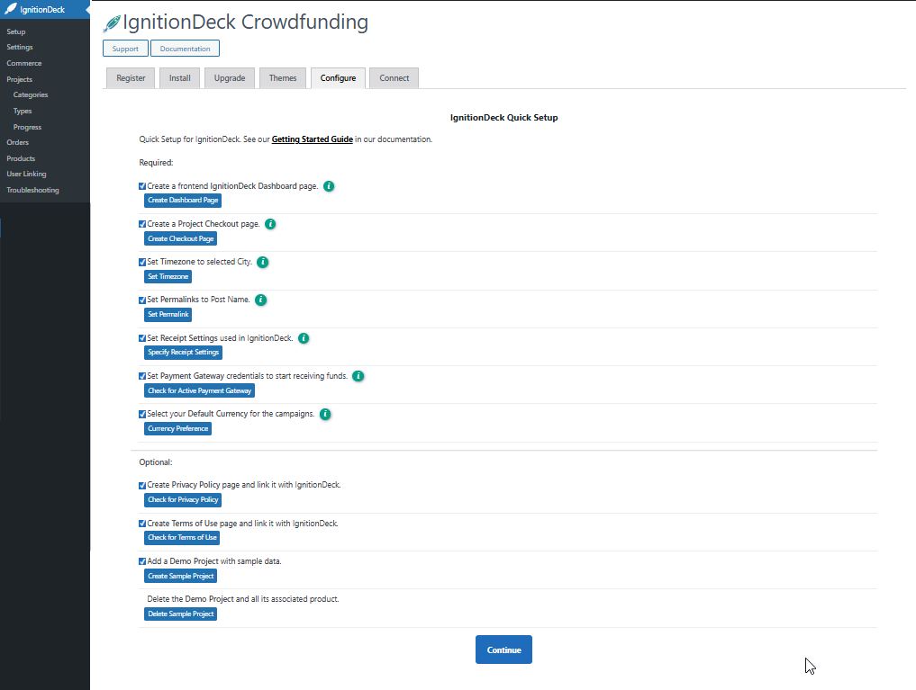 Admin project posts, taxonomies, progress tracking, and more