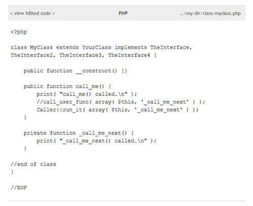 Example display of plain text view of some PHP code