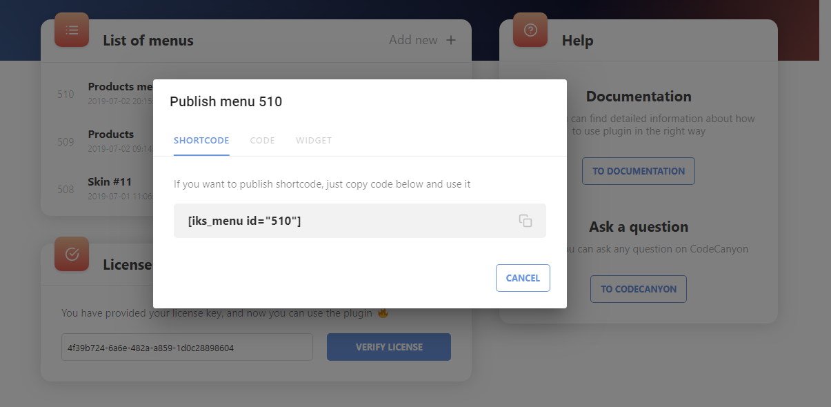"Data" tab - settings for managing source and data of your accordion menu