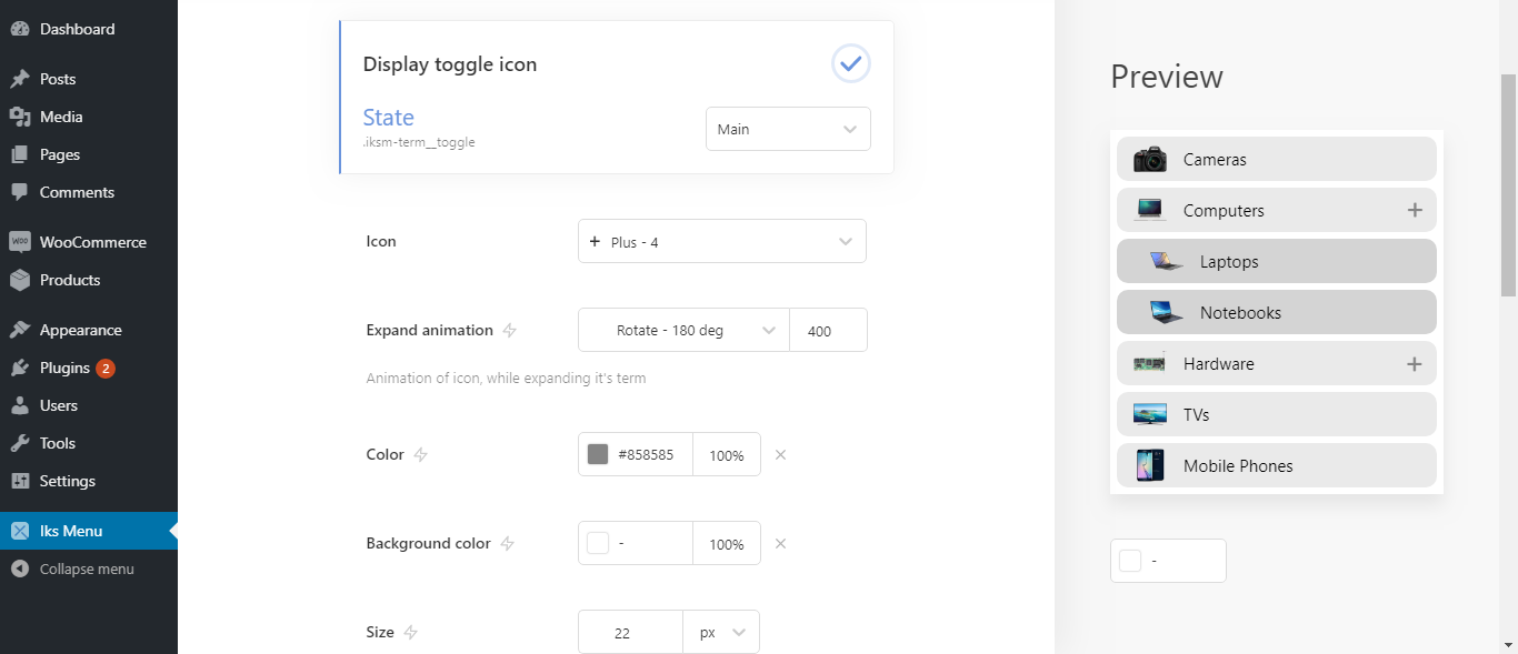 "Menu" > "Initial Expansion" (PRO only) - is for managing menu items, that need to be expanded when the page is loaded.
