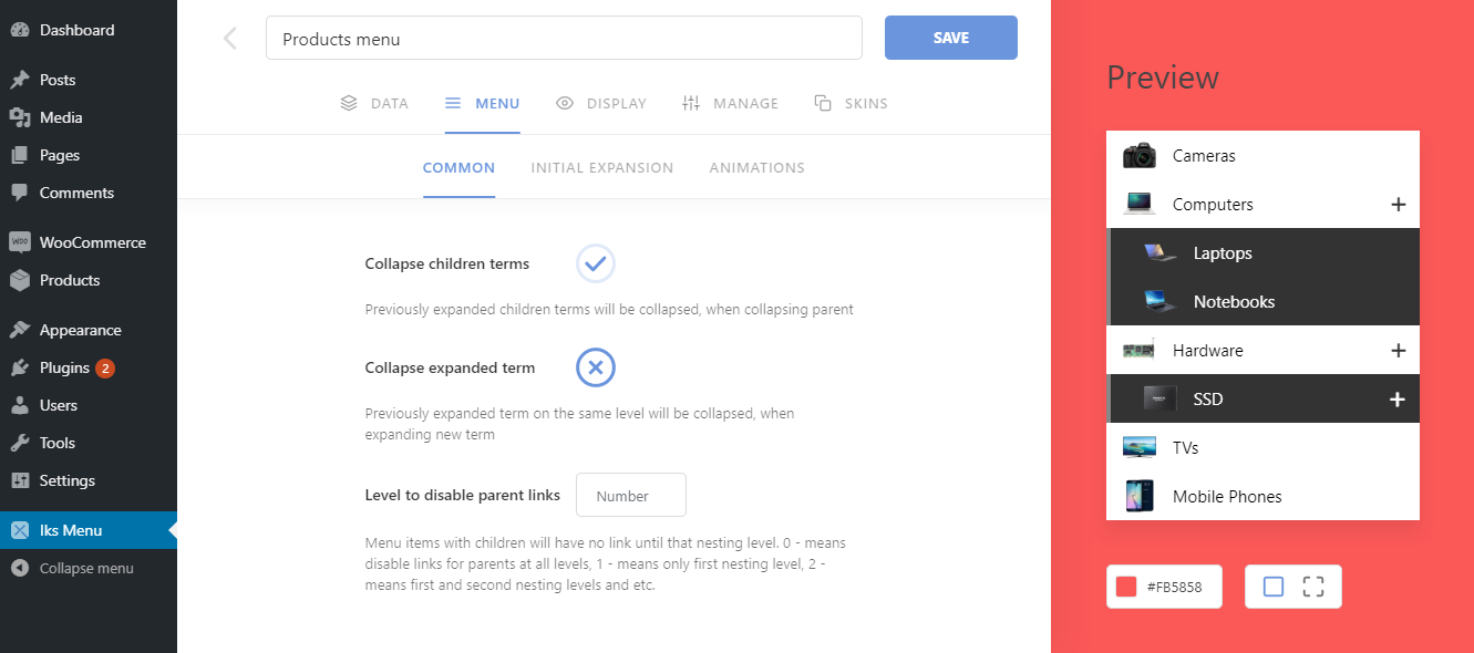 "Menu" > "Animations" - to control the animations of expansion and collapsing submenus
