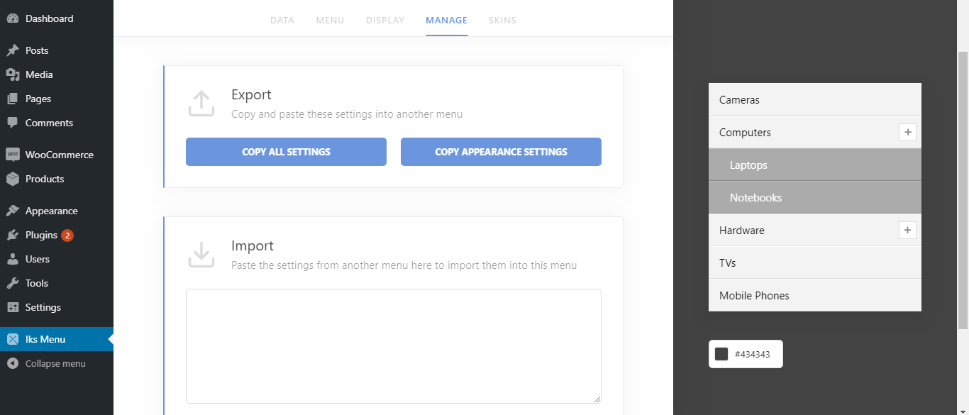 "Publish" modal - for copying shortcode, PHP code or go to widgets