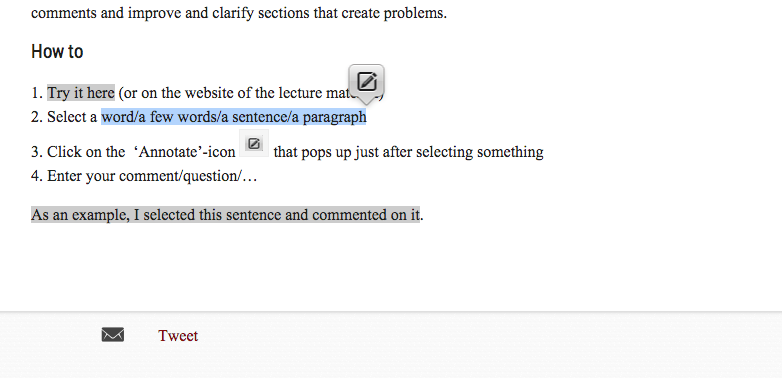 Select a text and the annotation button appears