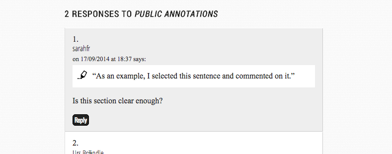 See the annotation also in the normal comments. Just click on the qoted text to jump to it and highlight it.