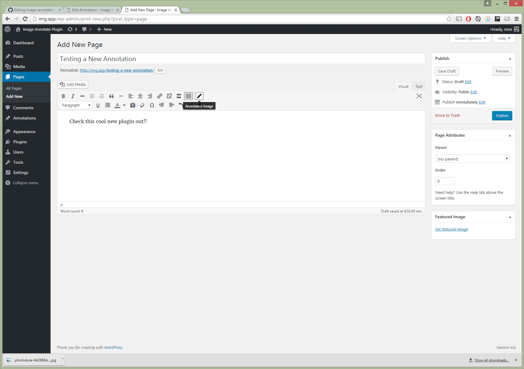 This shows you how to add an annotation to one of your posts or pages.