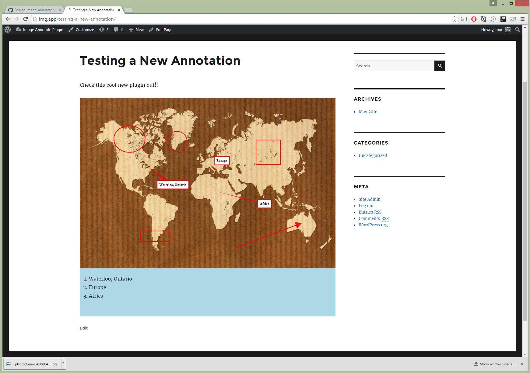 Here is an example of the annotation in action on a desktop sized screen. The text below is stylable with CSS (or you can hide it!)