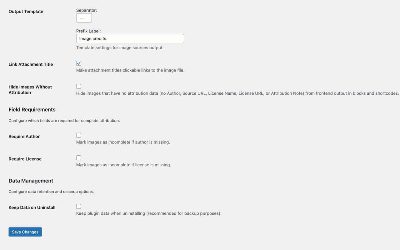 Admin interface showing site-wide image sources overview