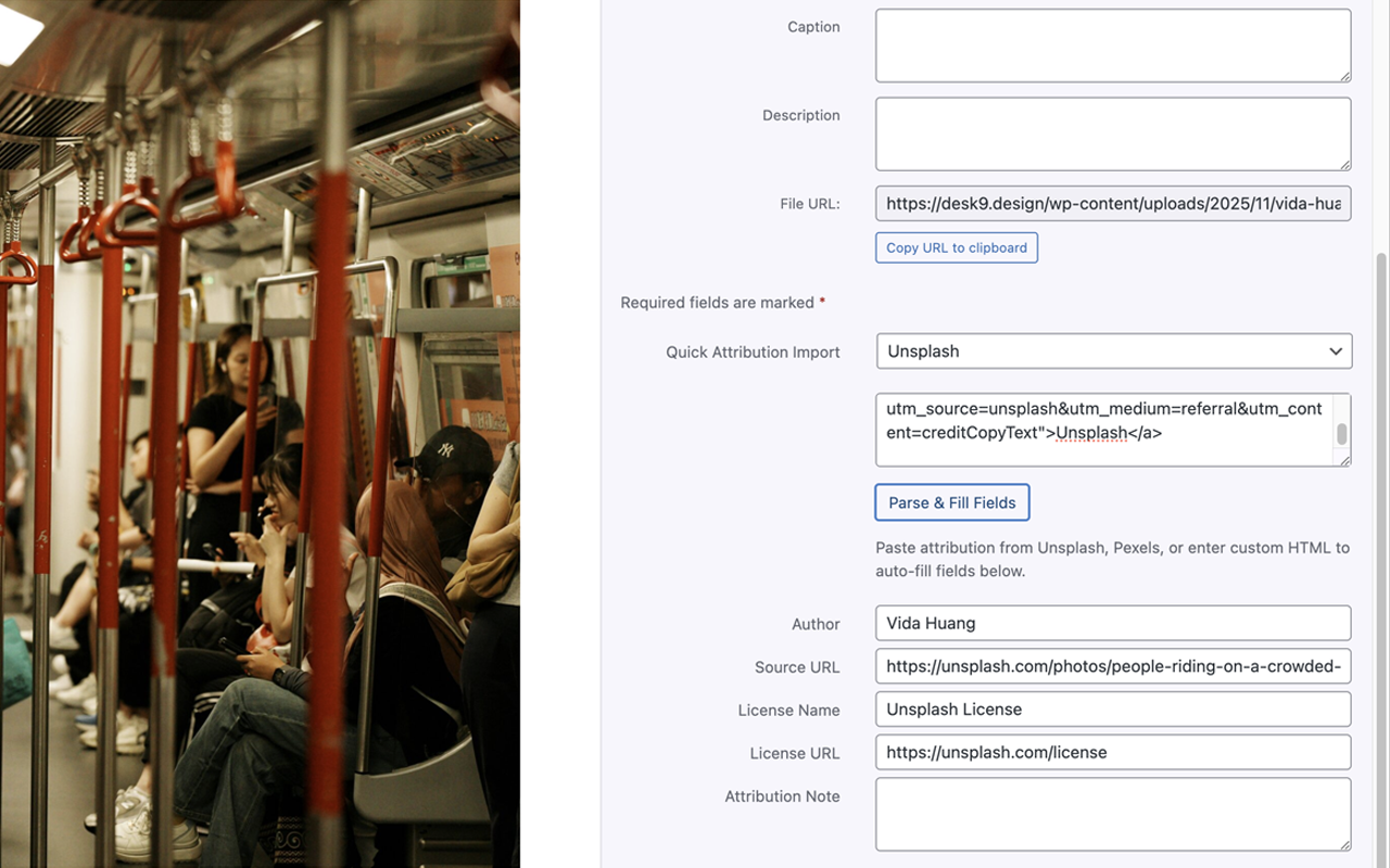 Frontend display of image sources with proper attribution